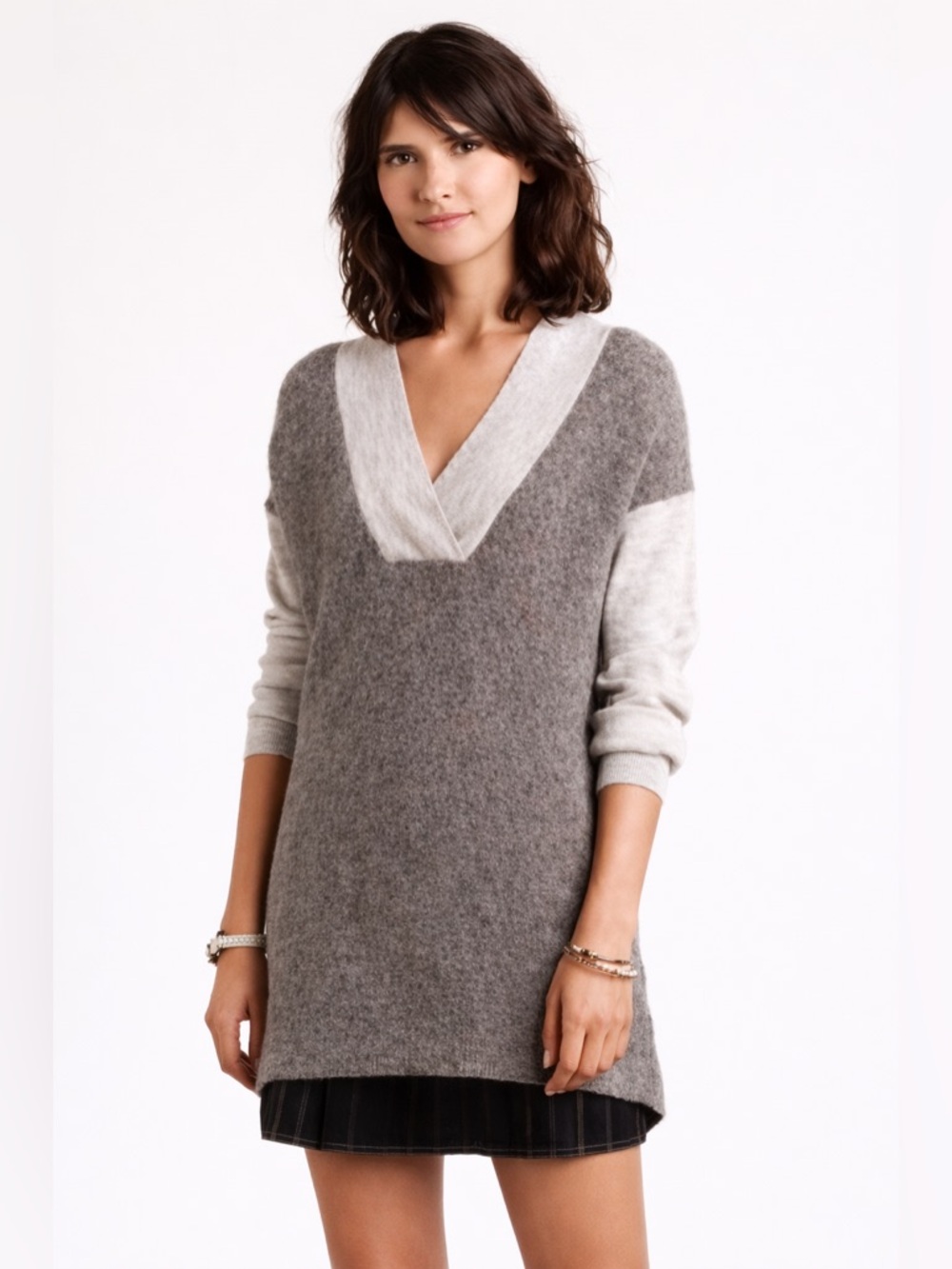 Anthropologie MOTH Boulders Wool Alpaca V-Neck Tunic Sweater XS Gray